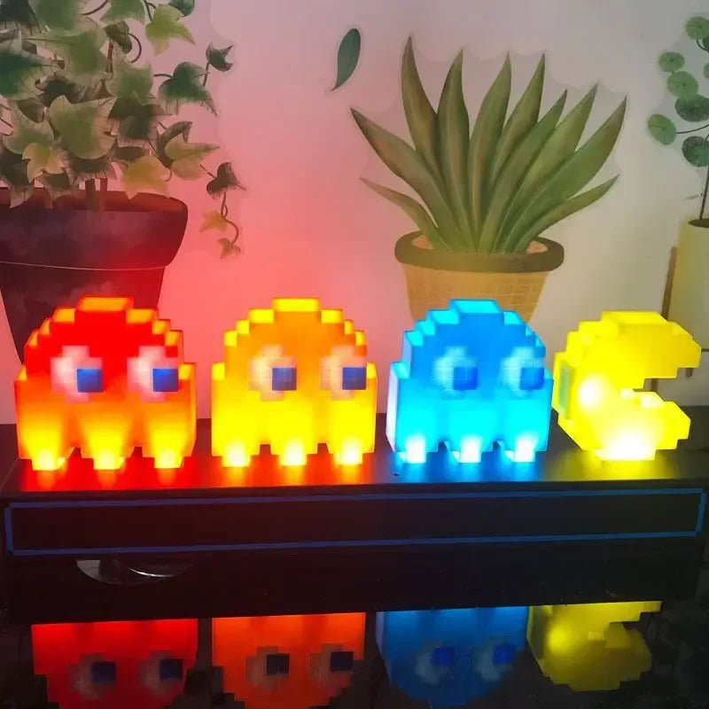 3D Night Lights Colorful Pac Man Super Mario Figure Pixel Toy Led Question Mark Light Game Icon Atmosphere Lamp Gifts